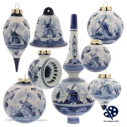 Kerstbal Windmolen 6,5cm - Handgeschilderd Delfts Blauw