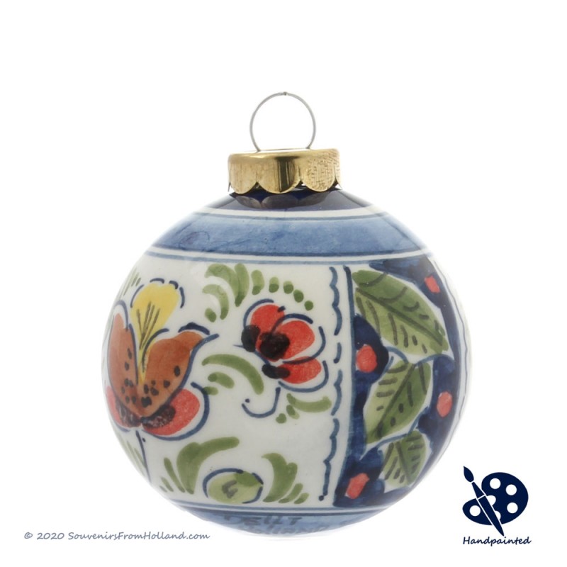 Kerstbal 5cm - Bloemen Hulst - Handgeschilderd Delfts Blauw