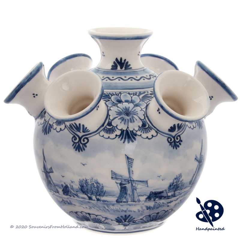 Round Tulipvase Windmill Handpainted Delft Blue Flower Vases