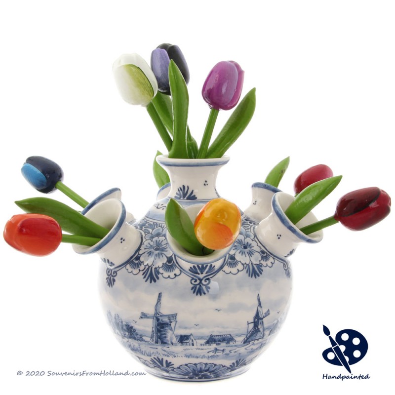 Round Tulipvase Windmill Handpainted Delft Blue Flower Vases