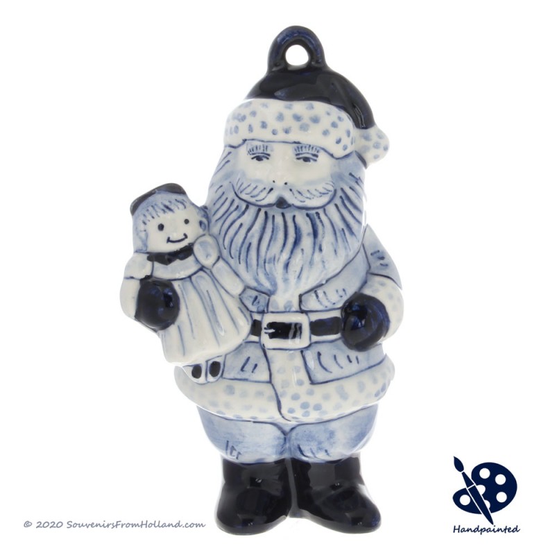Luxury Santa Claus with Doll Ornament - Handpainted Delftware - Detailed