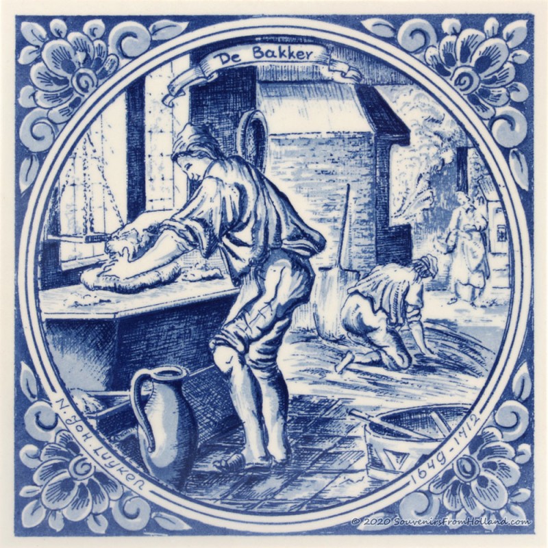 The Baker - Jan Luyken professions tile - Delft Blue