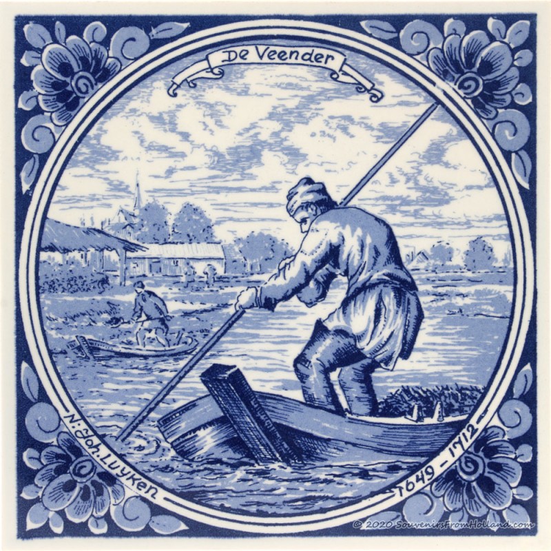 The Peat Cutter - Jan Luyken professions tile - Delft Blue