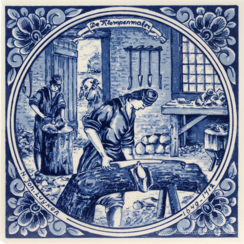 The Wooden Shoe Clog Maker - Jan Luyken professions tile - Delft Blue