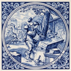 The Stonecutter Stonemason - Jan Luyken professions tile - Delft Blue