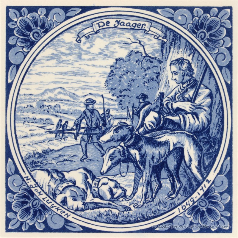The Hunter Sportsman - Jan Luyken professions tile - Delft Blue