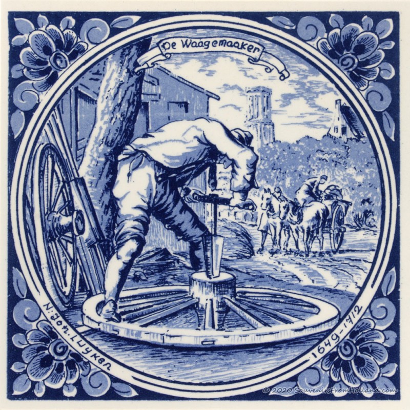 The Wheelwrighter - Jan Luyken professions tile - Delft Blue
