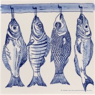4 vissen aan een haak - Tegel 15x15cm - Delfts Blauw