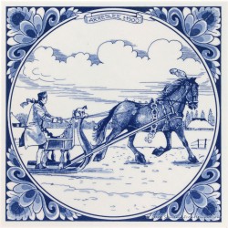 Arreslee met paard 1900 - Delfts Blauwe tegel 15x15cm