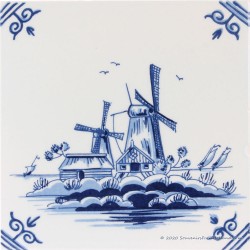 Landschap Molen I - Delfts Blauwe Tegel 13,1x13,1cm