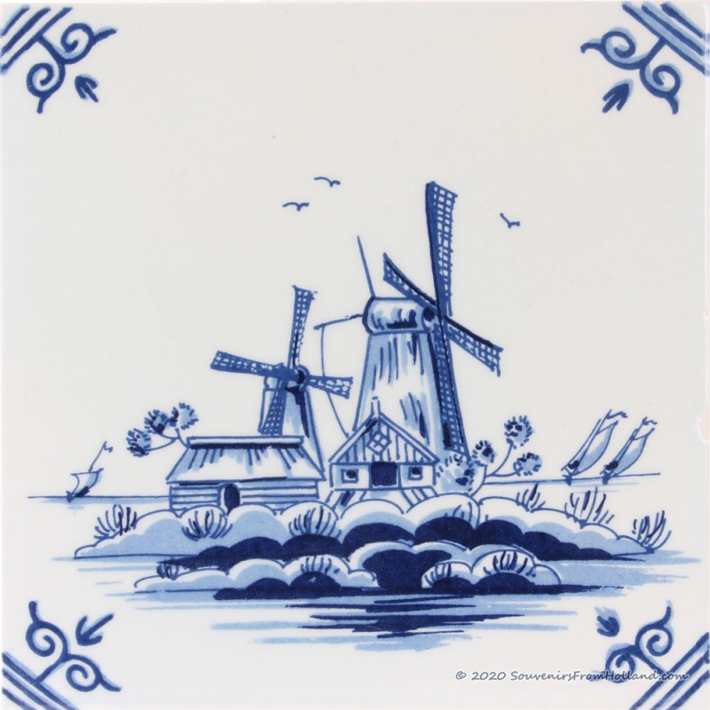 Landscape Windmill I - Delft Blue Tile 13,1x13,1cm