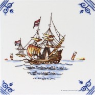 Sailing Ship 1 Golden Age - Delftware Tile 10,7 x 10,7cm