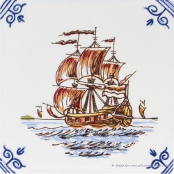 Sailing Ship 2 Golden Age - Delftware Tile 10,7 x 10,7cm