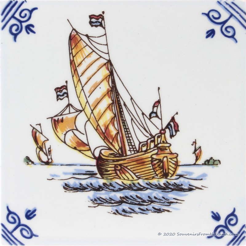 Zeilboot 1 - Gekleurde 10,7 x 10,7cm - Tegels • Souvenirs from Holland