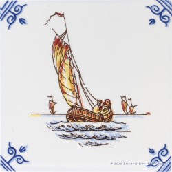 Sailing Boat 2 - Delftware Tile 10,7 x 10,7cm