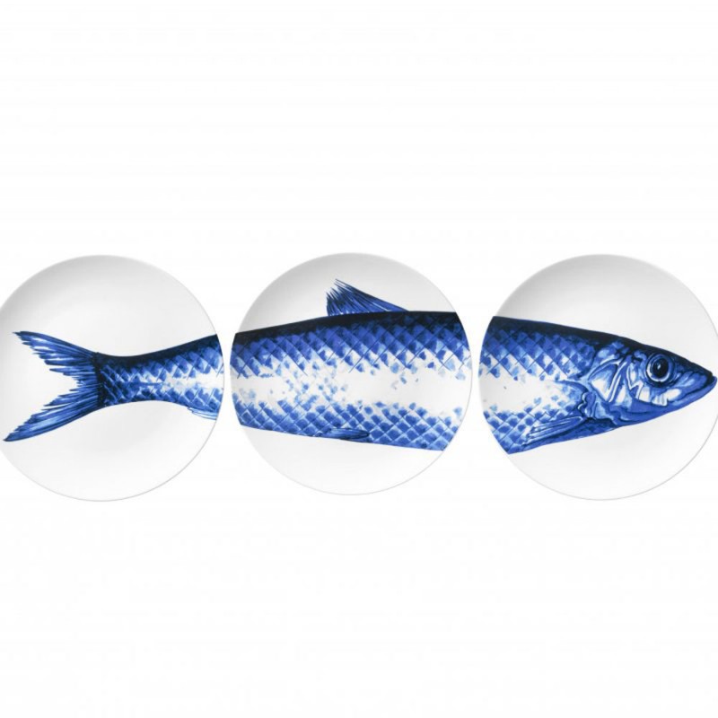 Delft Blue Wall Plate Herring Fish - set of 3 - 25cm
