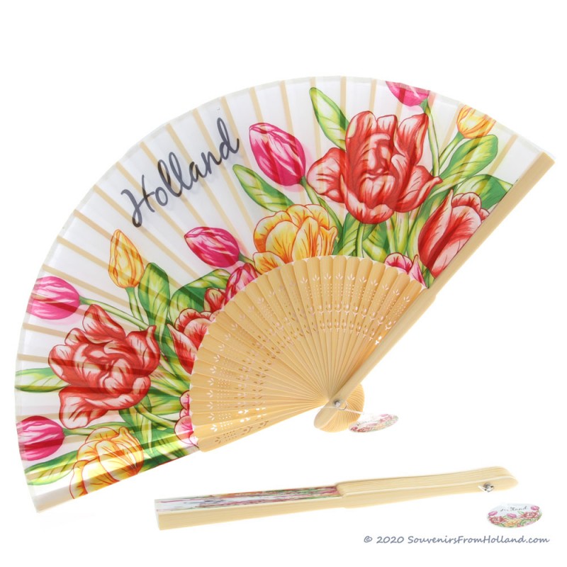 Hand fan with colorful tulip design