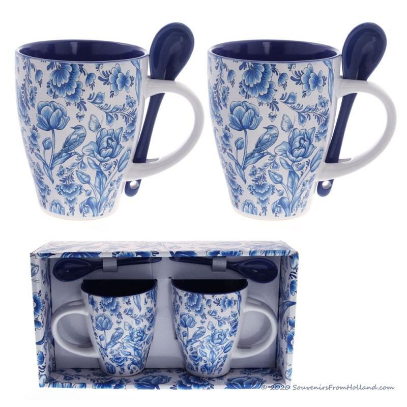 Set of 2 mugs with Spoon Delft Blue 300ml
