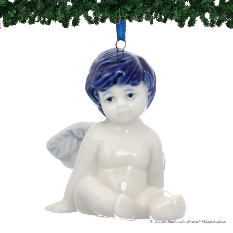 Sitting Christmas Angel - Delft Blue X-mas Ornament