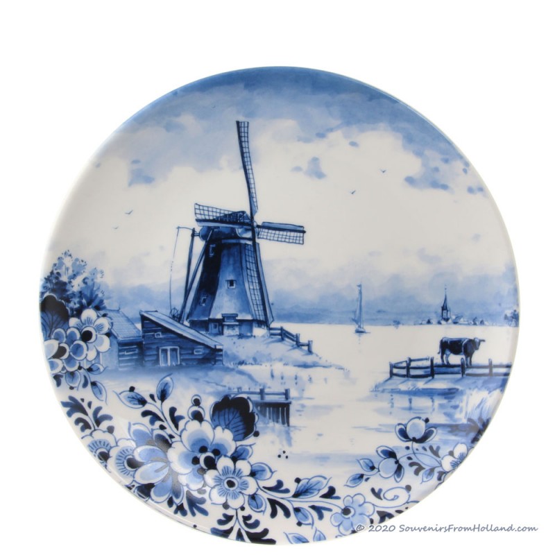 Ambiguo Shetland Saturar Delft Blue Wall Plate Windmill - 20cm - Applique Plates • Souvenirs from  Holland