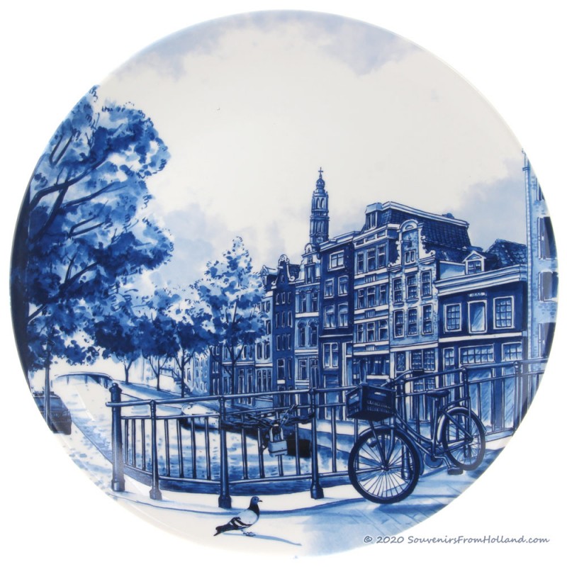 Delfts Blauw Wandbord Amsterdamse Grachten - 25cm