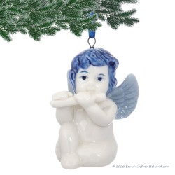 Kerstengel met Dwarsfluit - Delfts Blauwe Kersthanger