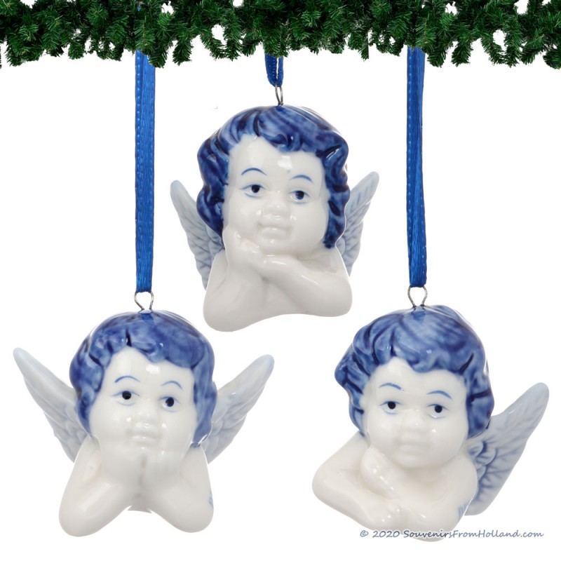 Set of 3 Angel Heads - X-mas Figurine Delft Blue