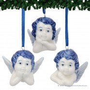 Set van 3 stuks Engel Hoofdjes - Kersthanger Delfts Blauw