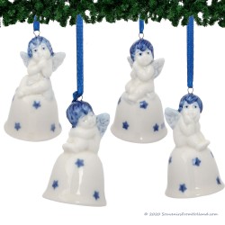 Set van 4 stuks Kerstengel op Kerstbel - Delfts Blauwe Kersthanger