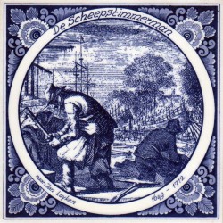 The Ship's Carpenter Shipwright - Jan Luyken professions tile - Delft Blue
