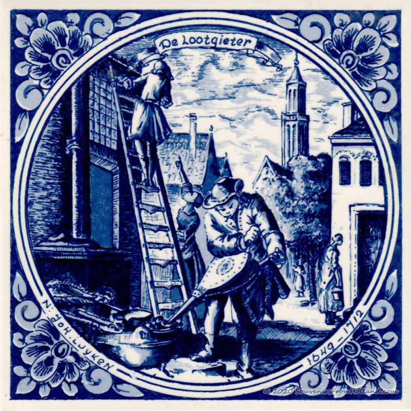The Plumber - Jan Luyken professions tile - Delft Blue