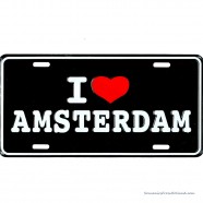 I love Amsterdam Black Licence Plate