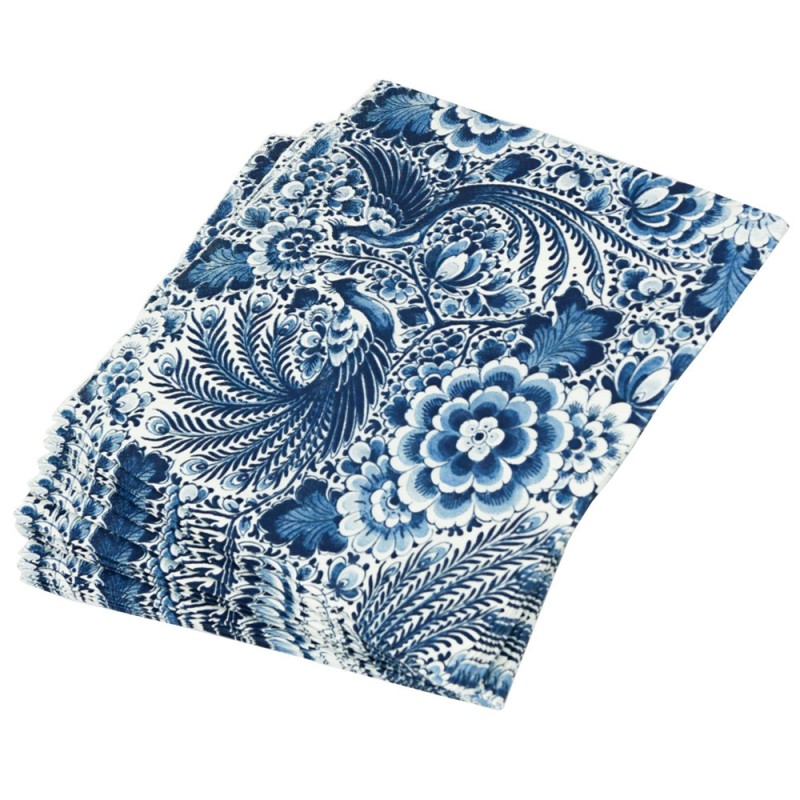Napkins Peacock and Flowers - Delft Blue