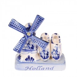 Tile Fabric Remnant 10 12 x 56 Wooden Shoes Windmill Dutch Delft Blue Cotton