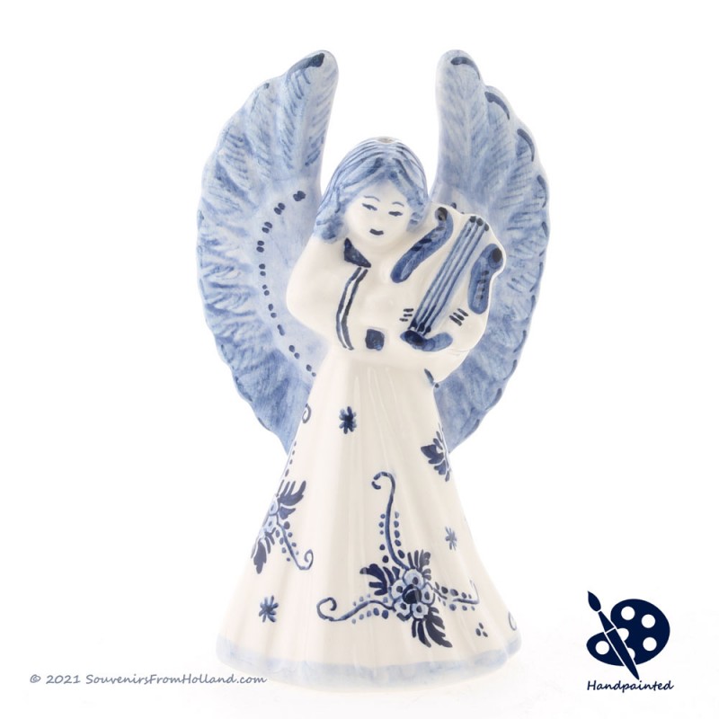 Kerstengel met Lier Lyra - Handgeschilderd Delfts Blauw
