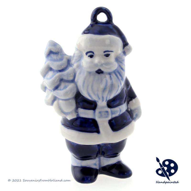 Santa Claus with Christmas Tree Ornament - Hand painted Delftware