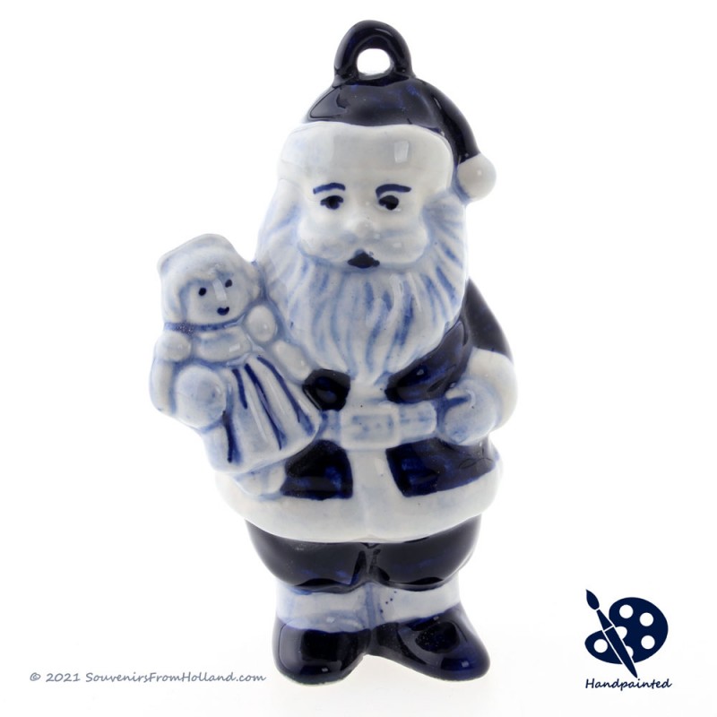 Santa Claus with a Doll Ornament - Hand painted Delftware