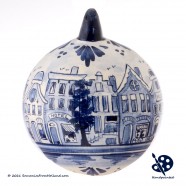 Kerstbal Grachtenhuizen 6,5cm - Handgeschilderd Delfts Blauw