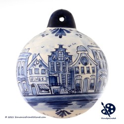 Kerstbal Grachtenhuizen 6,5cm - Handgeschilderd Delfts Blauw