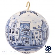 Kerstbal Grachtenhuizen 8cm - Handgeschilderd Delfts Blauw