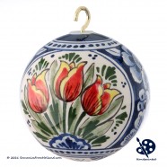 Kerstbal 3 Tulpen 8cm - Handgeschilderd Delfts Blauw