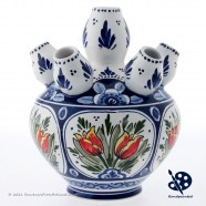 Luxe Tulpenvaas Dubbele Tulpen - Handgeschilderd Delfts Blauw