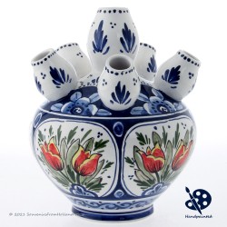 Luxe Tulpenvaas Dubbele Tulpen - Handgeschilderd Delfts Blauw