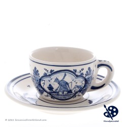 Cup and Saucer Windmill decor - Hand painted Delft Blue