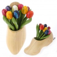 Wooden Tulips in Planthanger Wooden Shoes