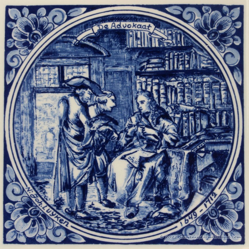 The Lawyer - Jan Luyken professions tile - Delft Blue