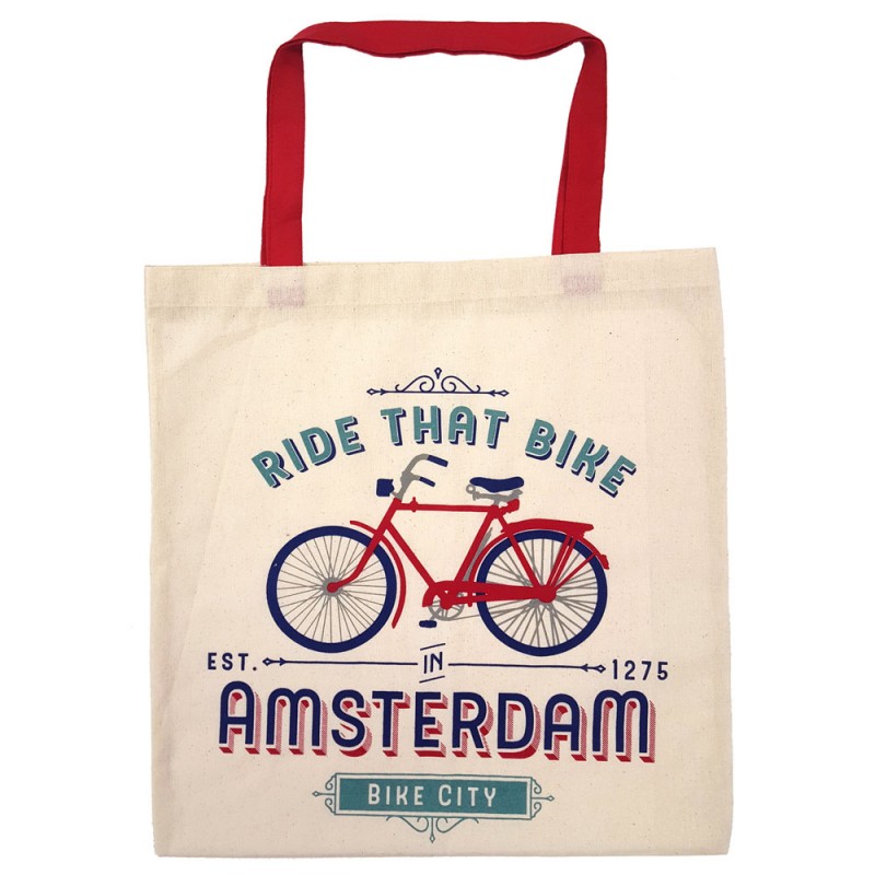 Amsterdam Ride That Bike Wit Katoenen Shopper - 42,5cm