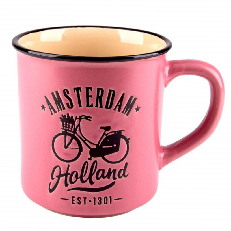 Pink Retro Camp Mug Amsterdam Bike 350ml