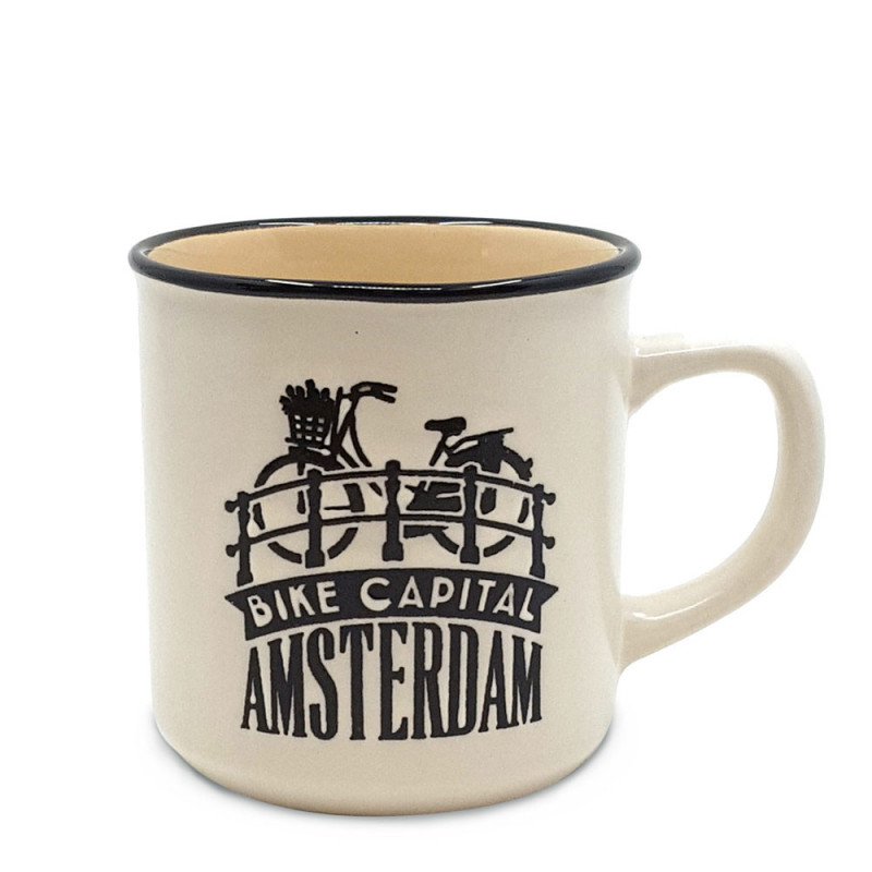 Crème Retro Camp Mug Amsterdam Fiets 200ml