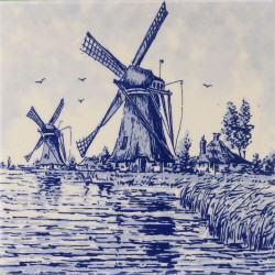 Two Windmills - Delft blue Tile 15x15cm
